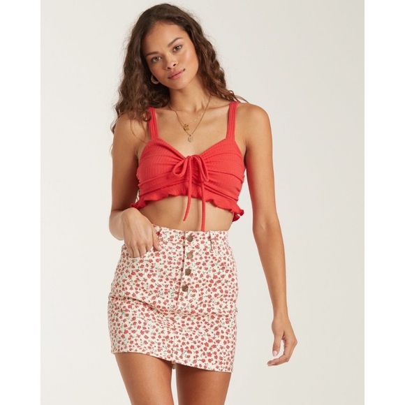 Billabong x Sincerely Jules Red Ruffle Mimi Bralette Crop Top - Picture 1 of 7